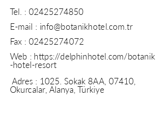 Botanik Hotel & Resort iletiim bilgileri